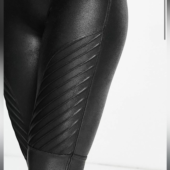 Spanx Womens Moto Ponte High Waisted Leggings Black Faux Leather XS - Picture 8 of 8